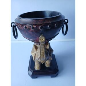 Vintage‎ Style Elephant Pedestal Bowl Ornate Resin Decorative Urn Catchall Brown
